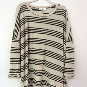 Women's CJLA Striped Long Sleeve Lightweight Sweater Ivory/Grey M
